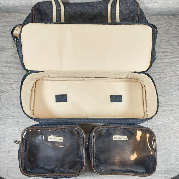 Bath And Body Works Denim Travel Shoulder Bag Tote Blue Matching Cosmetics Bags - Picture 3 of 16